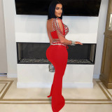 Women Suspender Beaded Top with Bodycon Skirt