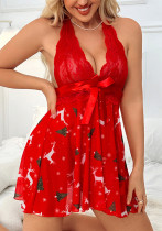 Plus Size Women Mesh Patchwork Halter Neck Dress Sexy Lingerie Plus Size Women Mesh Patchwork Halter Neck Dress Sexy Lingerie