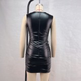 Women Pu Leather Sexy Bodycon Dress
