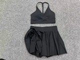 Women Outdoor Casual Running Sports Fitness Bra Skirt Tennis Wear Set