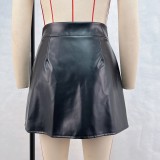 Women Street Casual Zipper Bodycon Pu Leather Skirt
