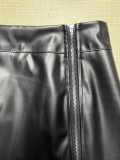 Women Street Casual Zipper Bodycon Pu Leather Skirt