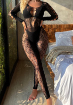Women Sexy Print See-Through Hollow Mesh Leopard Jumpsuit Sexy Lingerie Women Sexy Print See-Through Hollow Mesh Leopard Jumpsuit Sexy Lingerie
