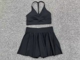 Women Outdoor Casual Running Sports Fitness Bra Skirt Tennis Wear Set