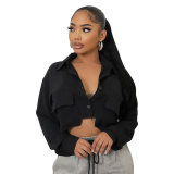 Women long-sleeved Solid button shirt