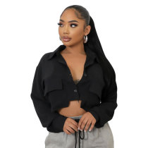 Women long-sleeved Solid button shirt