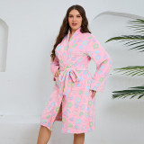 Plus Size Women sweet printed long-sleeved flannel nightgown