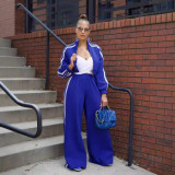 Women Autumn Striped Zipper Casual Top and Pant Set