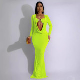 Women V-neck draped pleated long-sleeved sexy Bodycon Dress