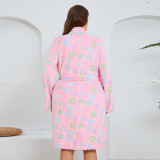 Plus Size Women sweet printed long-sleeved flannel nightgown