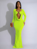 Women V-neck draped pleated long-sleeved sexy Bodycon Dress