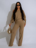 Women Autumn Solid Casual Loose strapless Top and Pant Set