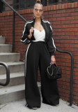 Women Autumn Striped Zipper Casual Top and Pant Set