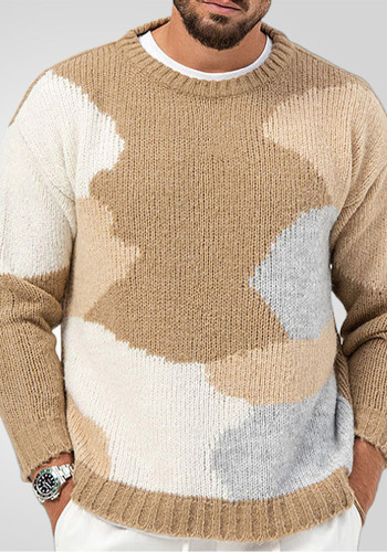 Men's Casual jacquard knitting Round Neck long-sleeved sweater