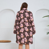 Plus Size Women long-sleeved bear printed flannel nightgown
