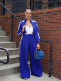 Women Autumn Striped Zipper Casual Top and Pant Set