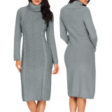 Women Sexy Solid Round Neck Sweater Dress