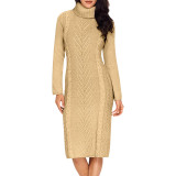 Women Sexy Solid Round Neck Sweater Dress