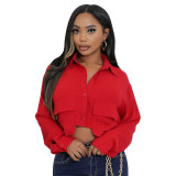 Women long-sleeved Solid button shirt