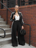 Women Autumn Striped Zipper Casual Top and Pant Set