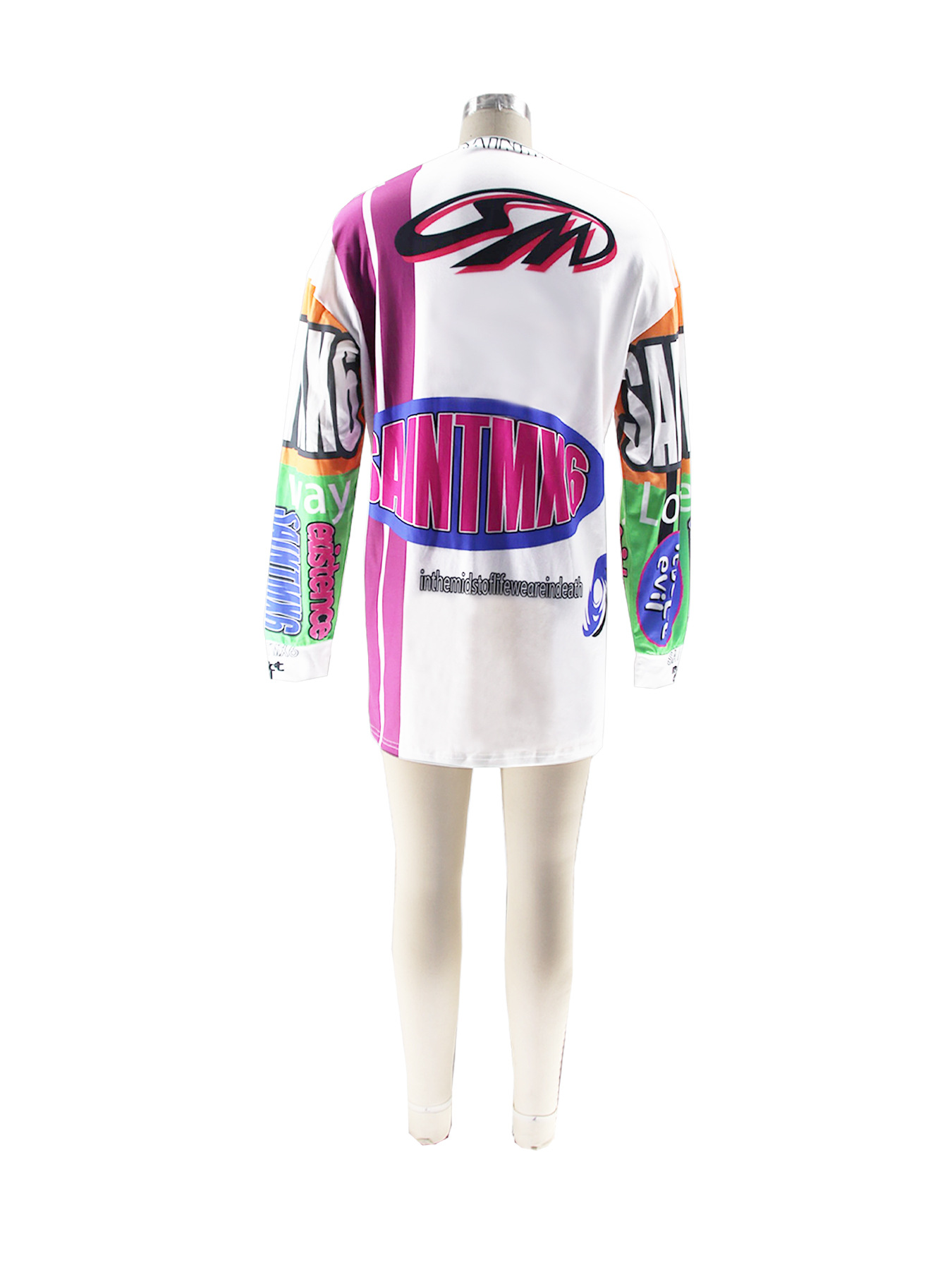 Contrast Patchwork Graffiti Letter Long-Sleeve T-Shirt Dress