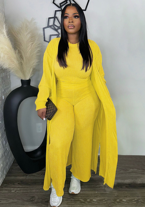 Women long-sleeved jacket sleeveless vest wide-leg Pant Casual Three-Piece