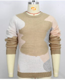 Men's Casual jacquard knitting Round Neck long-sleeved sweater