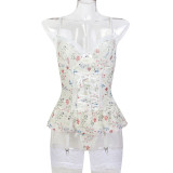 Women socks with floral lace Patchwork suspenders Lace-Up with steel ring sexy lingerie Three-Piece