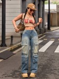 Women Retro Nostalgic Washed Street Cargo Denim Pant