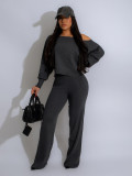 Women Autumn Solid Casual Loose strapless Top and Pant Set