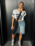 Summer Printed Jersey V-Neck Lace Sexy Loose Short T-Shirt Short-Sleeved Casual Top