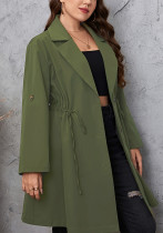 Plus Size Women's Autumn Winter Solid Turndown Collar Long Sleeve Button Long Casual Windbreaker Coat