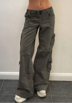 Pockets Cargo Denim Pants Low Waist Solid Color Loose Casual Trousers Pockets Cargo Denim Pants Low Waist Solid Color Loose Casual Trousers