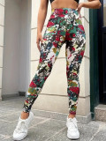 Printed Elastic Waist Butt Lift Tight Fitting Casual Leggings High Waist Sports Fitness Yoga Pants