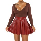Women's Sexy Solid Color PU Leather Women's Mini Skirt