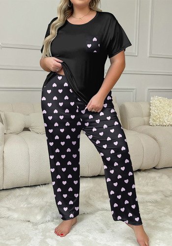 Short Sleeve Set Summer Women's Home Clothes Heart Print Print Plus Size Pajamas
