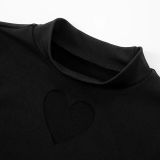 Women's Spring Fashion Sexy Heart Print Hollow Long Sleeve Dress