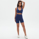Seamless Knitting High Stretch Tight Fitting Sexy Yoga Suit Cross Tank Bra Running Fitness Shorts Two-Piece Set