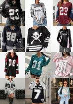 Digital Printing Loose Long-Sleeved T-Shirt Women's Pullover V-Neck Casual Top Digital Printing Loose Long-Sleeved T-Shirt Women's Pullover V-Neck Casual Top