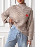 Autumn Winter Heart Embroidery Ladies Half Turtleneck Pullover Sweater