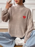 Autumn Winter Heart Embroidery Ladies Half Turtleneck Pullover Sweater