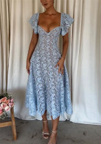 Women Spring Autumn Lace Ruffle Sleeve Casual Loose Party Dress Women Spring Autumn Lace Ruffle Sleeve Casual Loose Party Dress