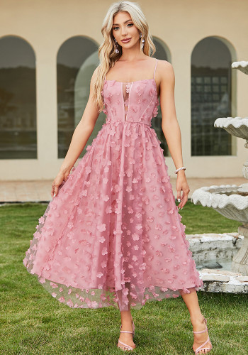 Summer Women's Lace-Up Low Back Elegant Sexy Mesh Strap Long Dress