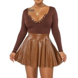 Women's Sexy Solid Color PU Leather Women's Mini Skirt