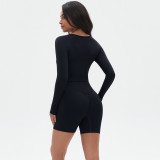 Yoga Suit Seamless Slim Running Training Sports Fitness Long Sleeve Two Piece Shorts Set