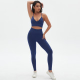 Seamless Knitting High Stretch Tight Fitting Sexy Yoga Suit Cross Tank Bra Running Fitness Shorts Two-Piece Set