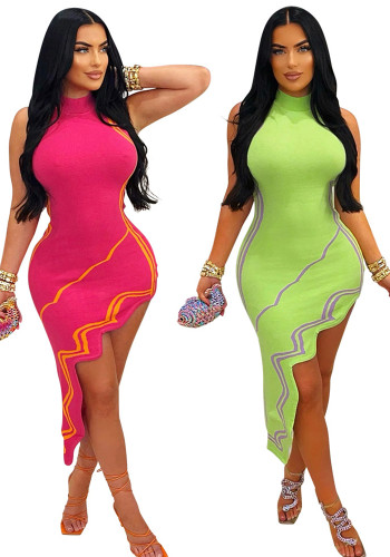 Women's Clothing Sexy Sleeveless Print Irregular Dress