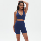Seamless Knitting High Stretch Tight Fitting Sexy Yoga Suit Cross Tank Bra Running Fitness Shorts Two-Piece Set