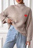Autumn Winter Heart Embroidery Ladies Half Turtleneck Pullover Sweater