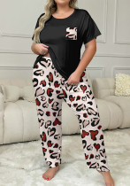 Women's Home Clothes Heart Print Short Sleeve Pants Set Plus Size Pajamas Women's Home Clothes Heart Print Short Sleeve Pants Set Plus Size Pajamas